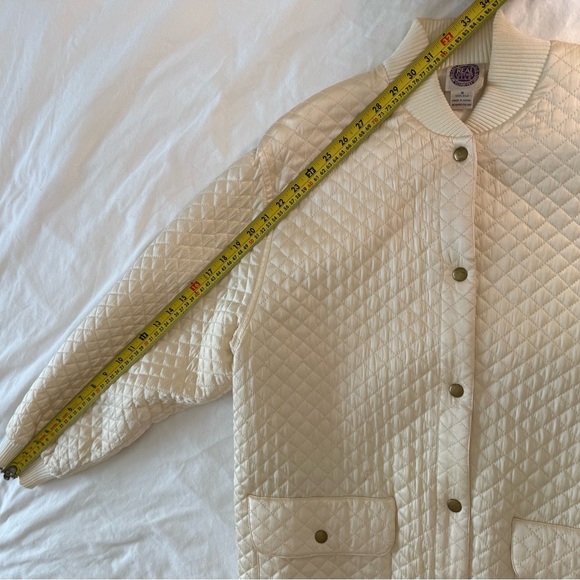 Vintage Saks Fifth Avenue Quilted Silk Bomber Jacket 90s Ivory Cream Women’s M - Picture 10 of 14